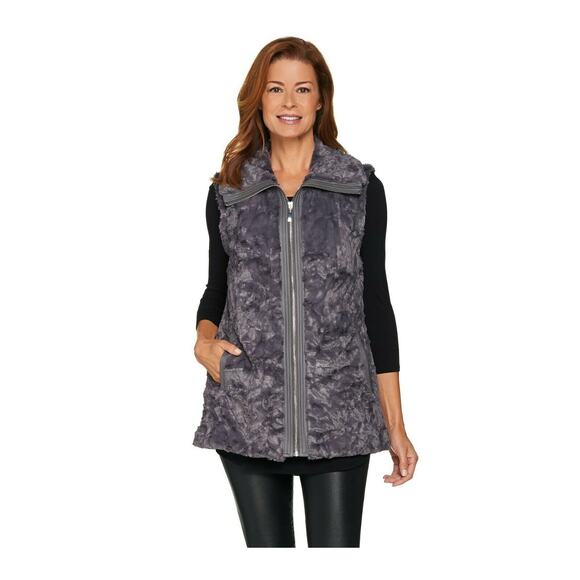 Dennis Basso Faux Fur Zip Front Jacket with Zip-Off Sleeves Ivory XXS NEW! - Picture 6 of 7